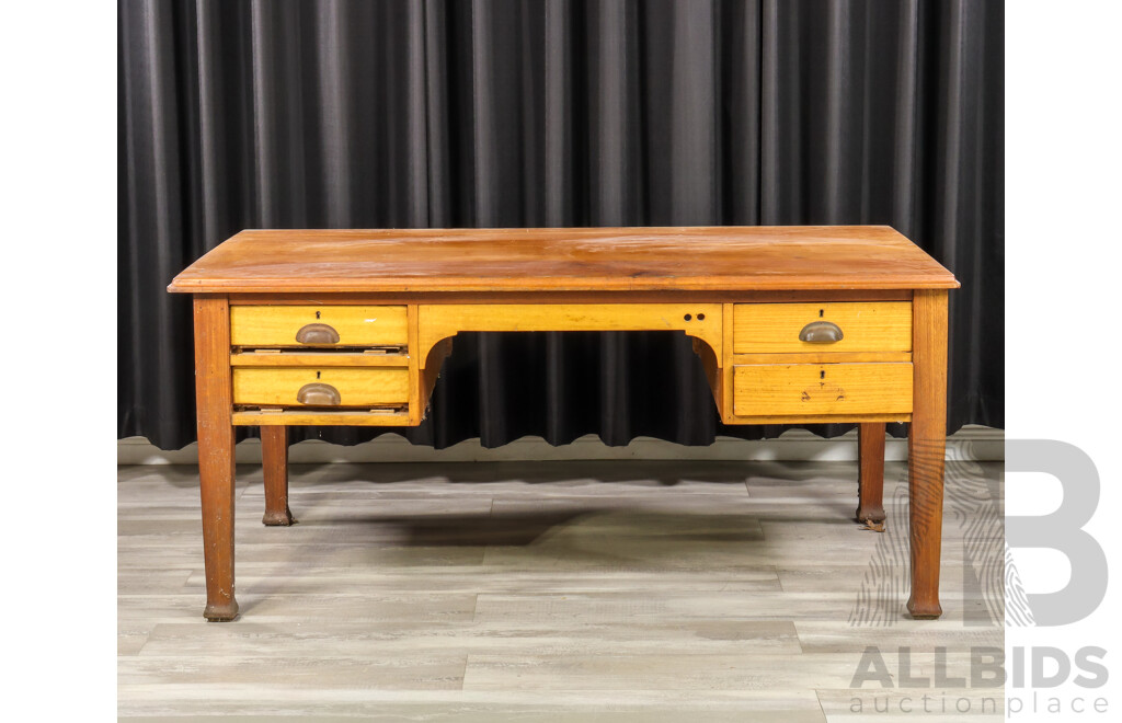 Large Oak Four Drawer Clerks Desk