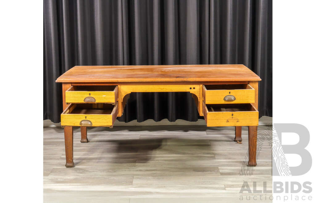 Large Oak Four Drawer Clerks Desk