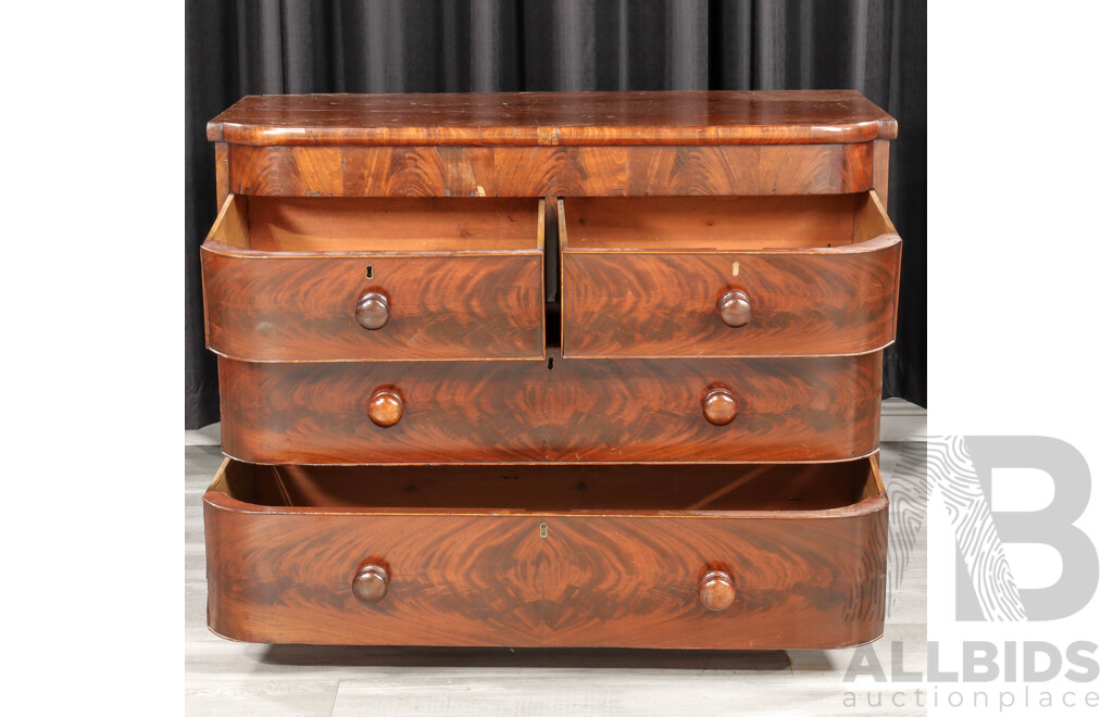 Victorian Flame Mahogany Bow Front Chest of Four Drawers