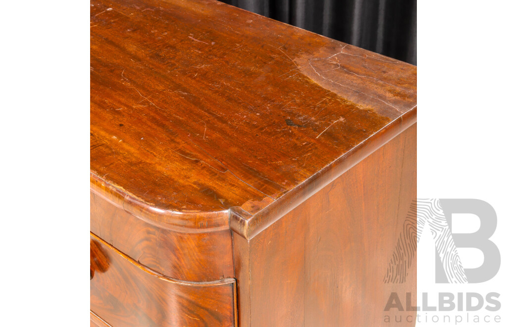 Victorian Flame Mahogany Bow Front Chest of Four Drawers