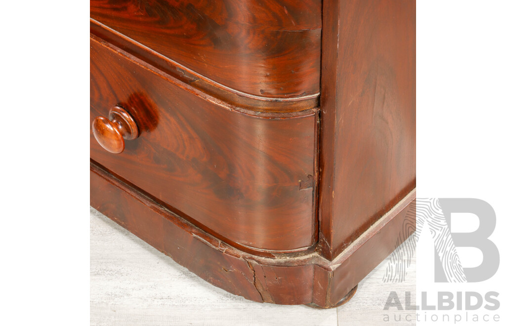 Victorian Flame Mahogany Bow Front Chest of Four Drawers