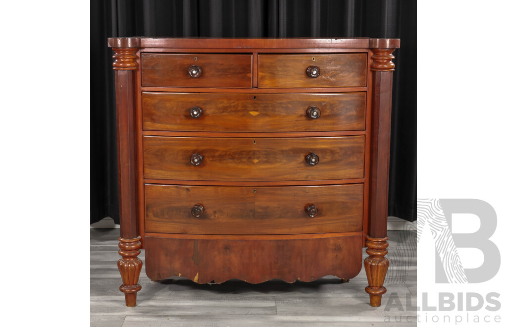 Victorian Flame Mahogany Elevated Chest of Five Drawers