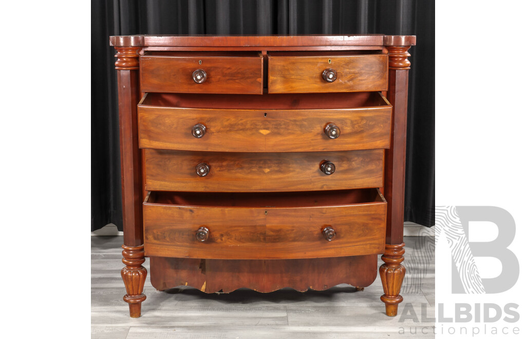 Victorian Flame Mahogany Elevated Chest of Five Drawers