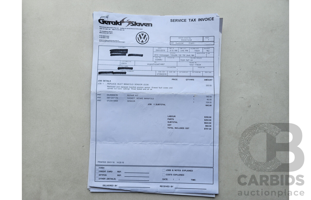 12/2011 Volkswagen Tiguan 132 TSI (4x4) 5NC MY12 4d Wagon Blue 2.0L