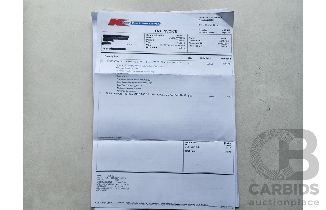 12/2011 Volkswagen Tiguan 132 TSI (4x4) 5NC MY12 4d Wagon Blue 2.0L