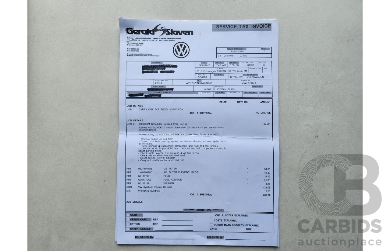 12/2011 Volkswagen Tiguan 132 TSI (4x4) 5NC MY12 4d Wagon Blue 2.0L