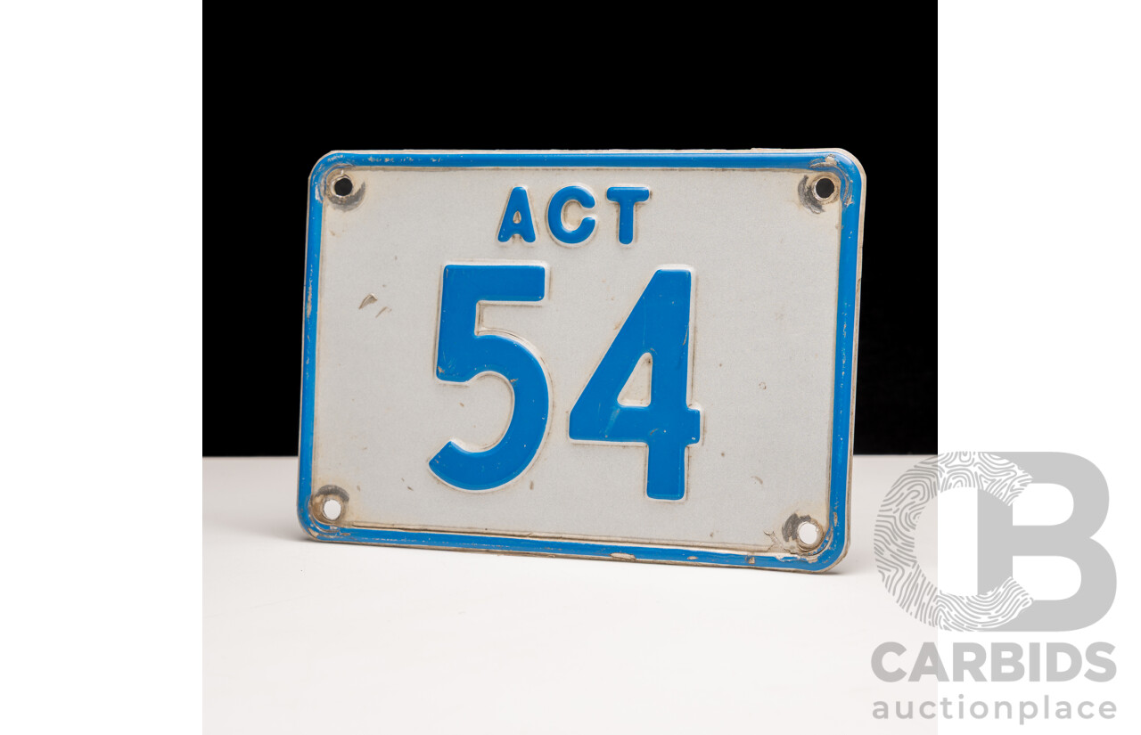 ACT 2 - Digit Motor Vehicle Number Plate  -  54  ** NO BUYERS PREMIUM **