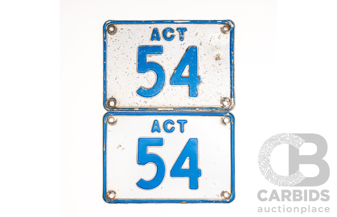 ACT 2 - Digit Motor Vehicle Number Plate  -  54  ** NO BUYERS PREMIUM **