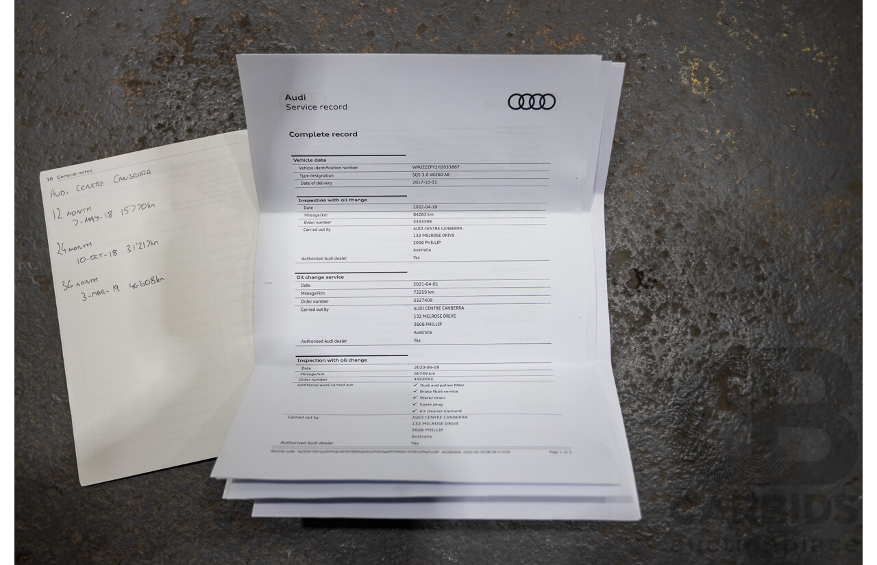 08/2017 Audi SQ5 3.0 TFSI Quattro (AWD) FY MY17 4d Wagon Daytona Grey Pearl Turbo V6 3.0L