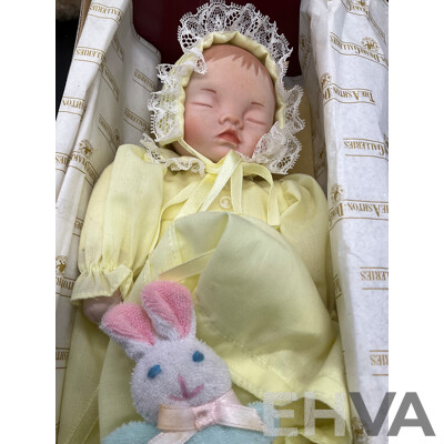 ASHTON DRAKE Porcelain Baby Doll ''Little Bit of Sunshine'', Tambo Teddies Bear and CocaCola Plush Polar Bear and Meerkat Plush Toy - Lot of 4