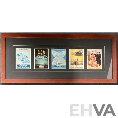 Framed Collection of Five Vintage Posters From Qantas Empire Airways, 36 X 84 Cm (frame) Framed Collection of Five Vintage Posters From Qantas Empire Airways, 36 X 84 Cm (frame)