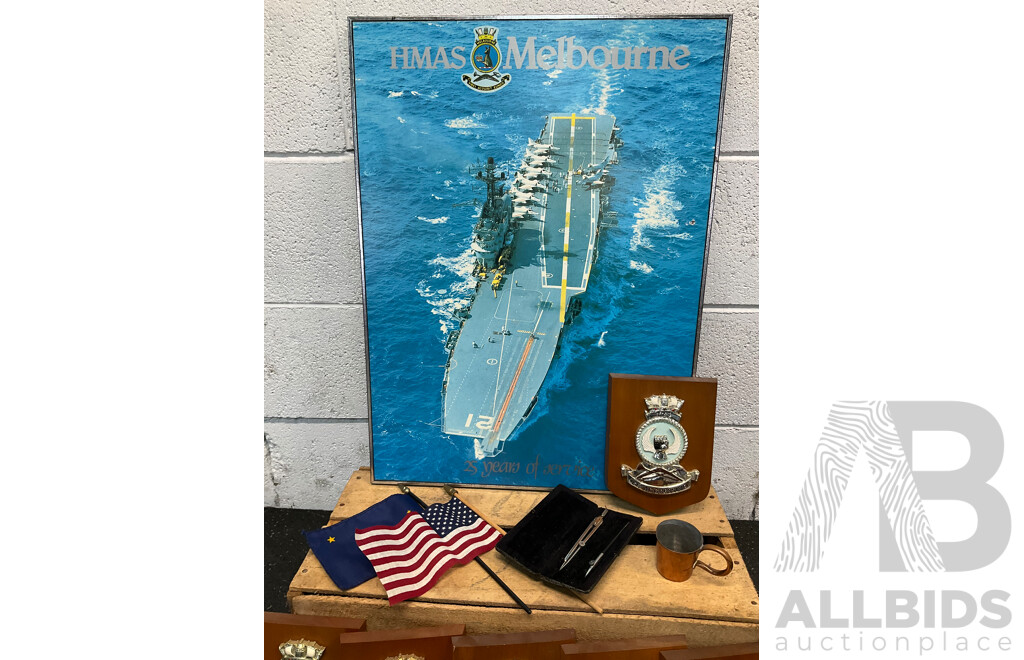 Collection of Memorabilia Releated to the HMAS and Royal Australian Navy, Including Rum Navy 1/2 Gill Copper Cup