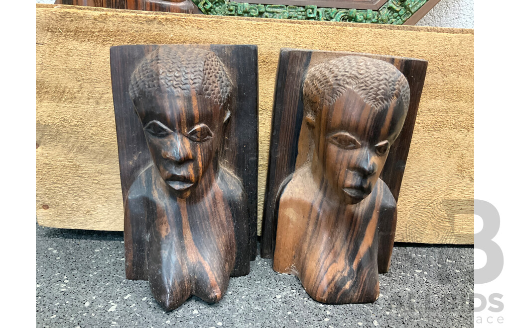 Collection of Decorative Wood Carving, Including a Replica of the Aztec Sun Calendar - Lot of 7