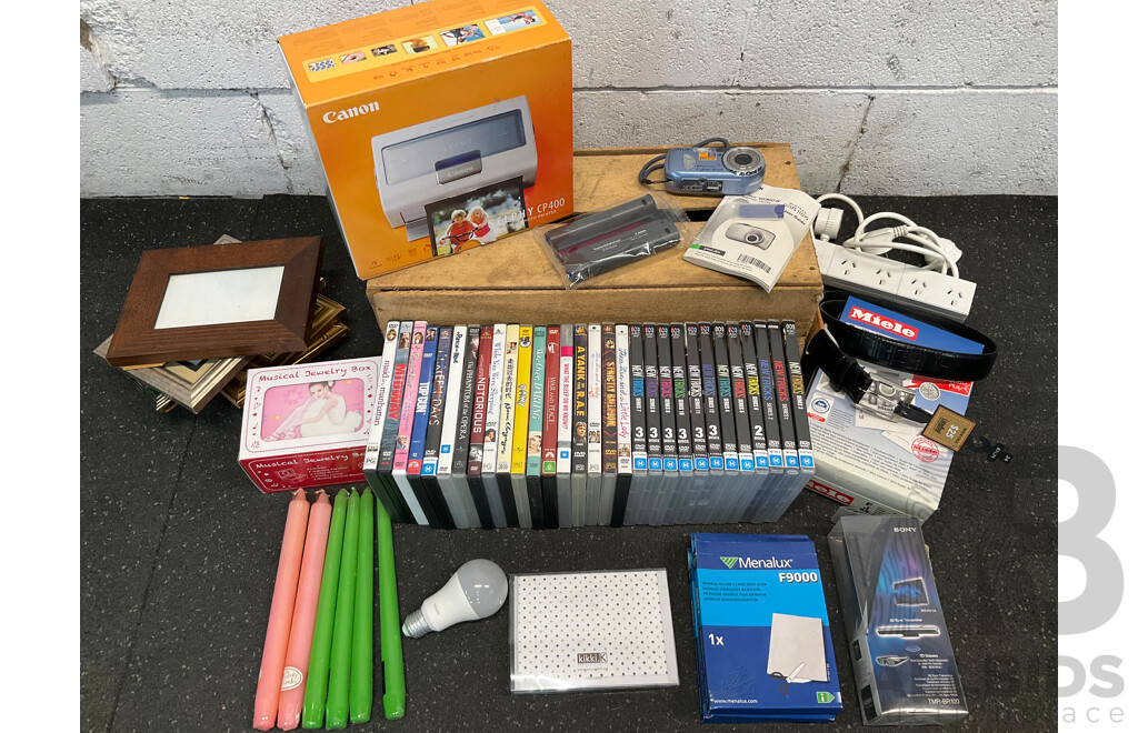 CANON Selphy Photo Printer with Accesories, SONY Digital Camera, Assorted DVD's, 3D Sync Transmitter and More