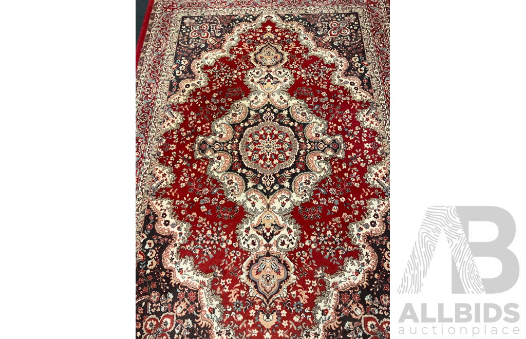 INCOV Adrian 100% Wool Rug, Featuring a Central Medallion and Floral Patterns in Red, Black and Ivory Colors