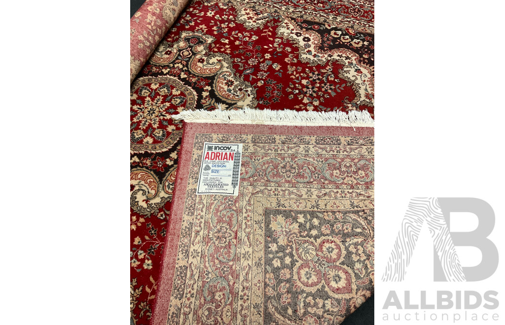 INCOV Adrian 100% Wool Rug, Featuring a Central Medallion and Floral Patterns in Red, Black and Ivory Colors
