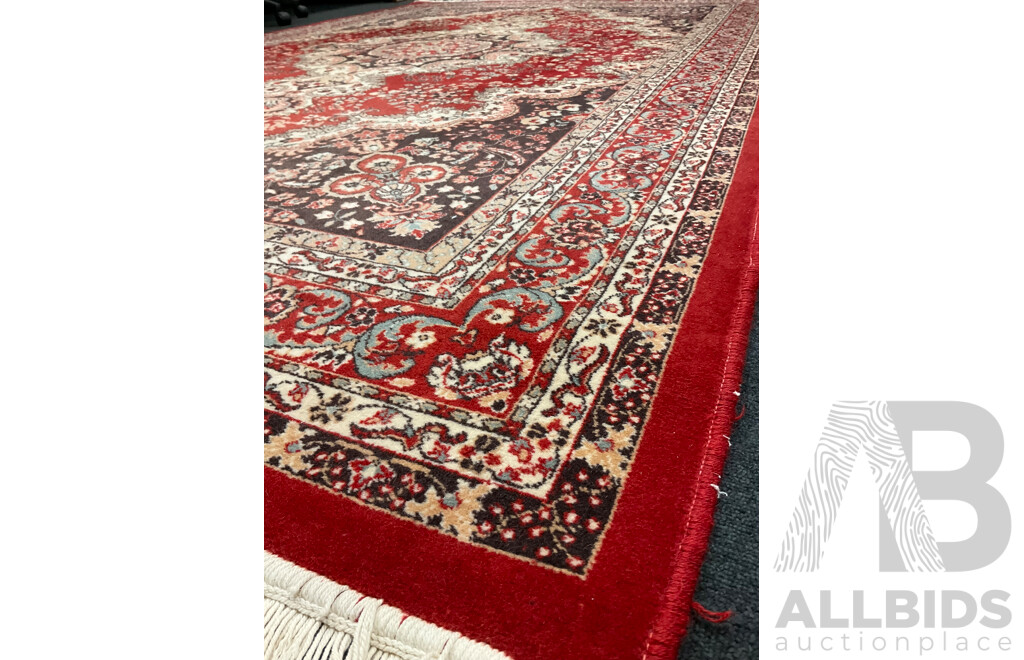 INCOV Adrian 100% Wool Rug, Featuring a Central Medallion and Floral Patterns in Red, Black and Ivory Colors