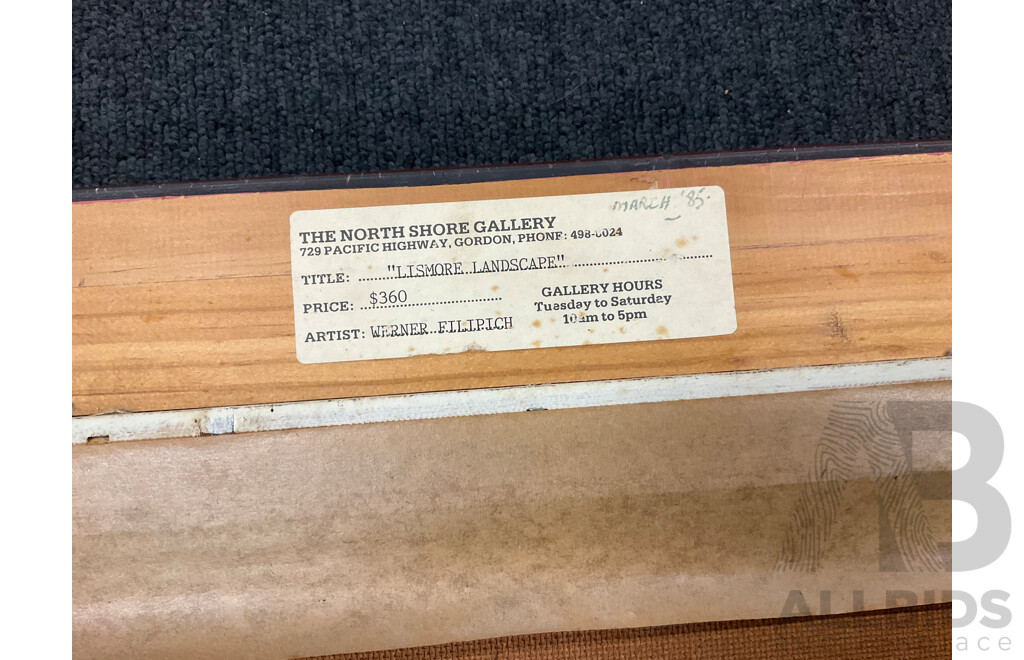 Werner Filipich  (1943- ) - 'Lismore Landscape 1985',  Oil on Board,  51 X 61 Cm (frame)