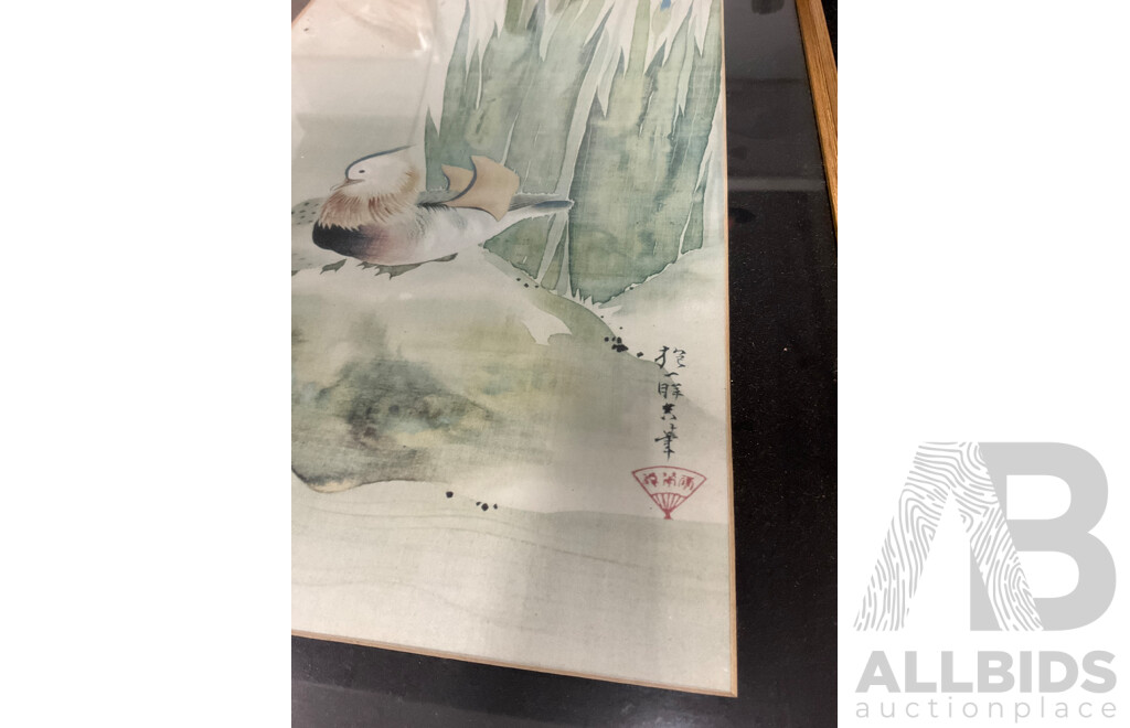 Sakai Hoitsu  (1761-1828) Japanese Artist - ''Iris and Mandarin Ducks'',  Framed Print,  87 X 40 Cm (frame)