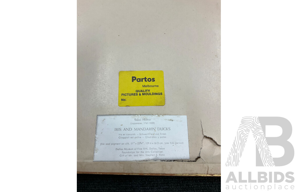 Sakai Hoitsu  (1761-1828) Japanese Artist - ''Iris and Mandarin Ducks'',  Framed Print,  87 X 40 Cm (frame)