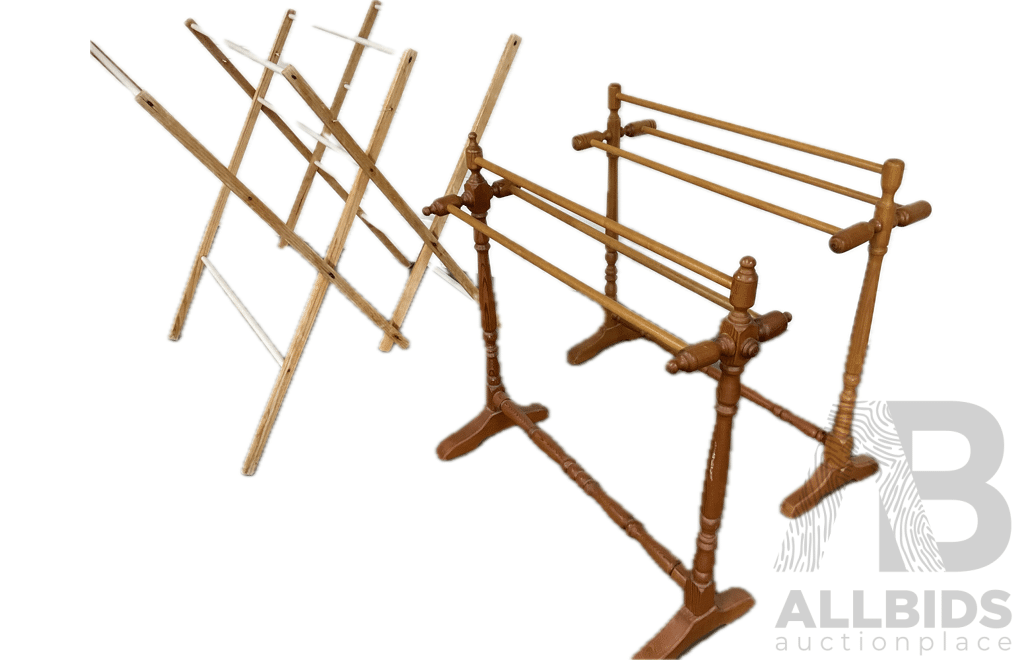 Vintage Wooden Towel Racks and Clothes Airer Wood 12 Rails - Lot of 3