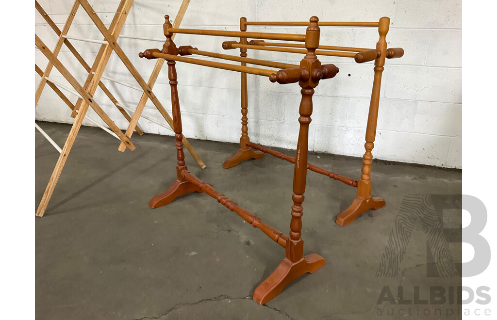 Vintage Wooden Towel Racks and Clothes Airer Wood 12 Rails - Lot of 3