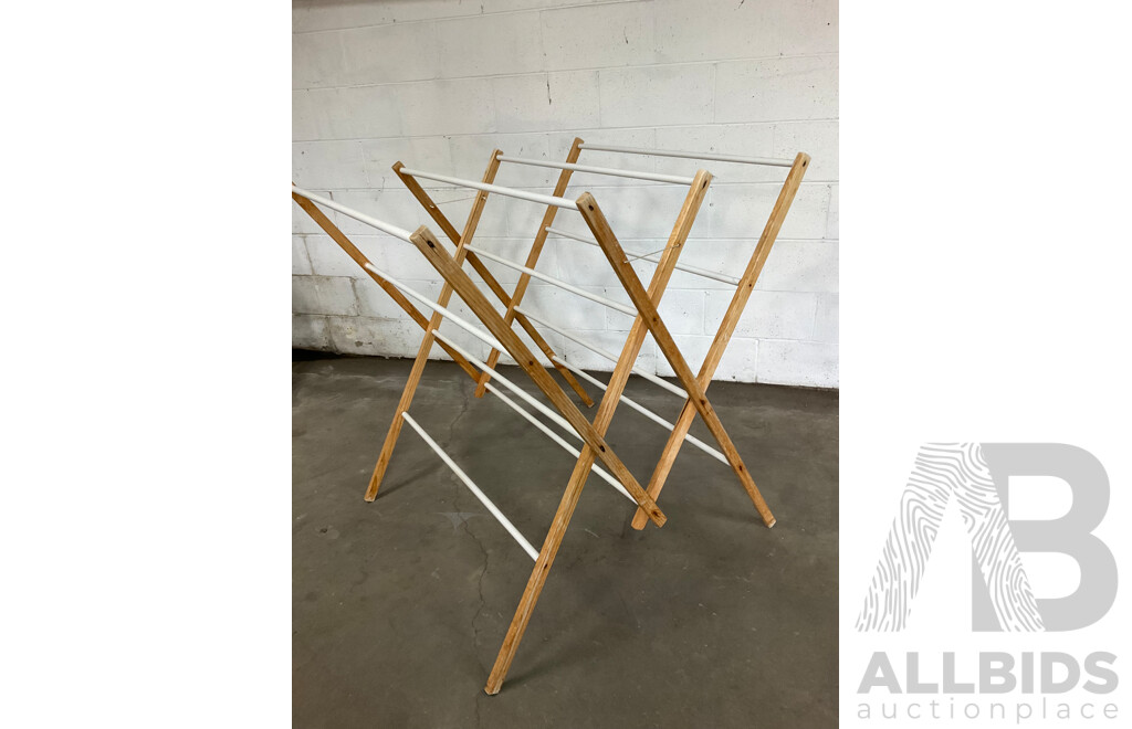 Vintage Wooden Towel Racks and Clothes Airer Wood 12 Rails - Lot of 3