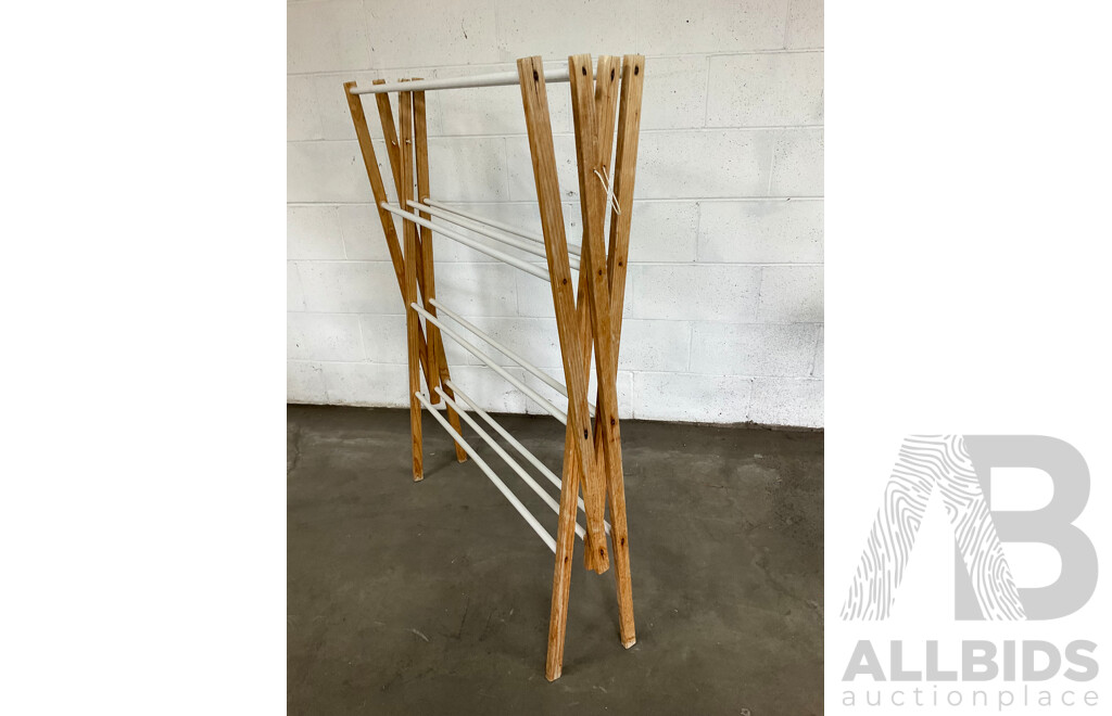 Vintage Wooden Towel Racks and Clothes Airer Wood 12 Rails - Lot of 3