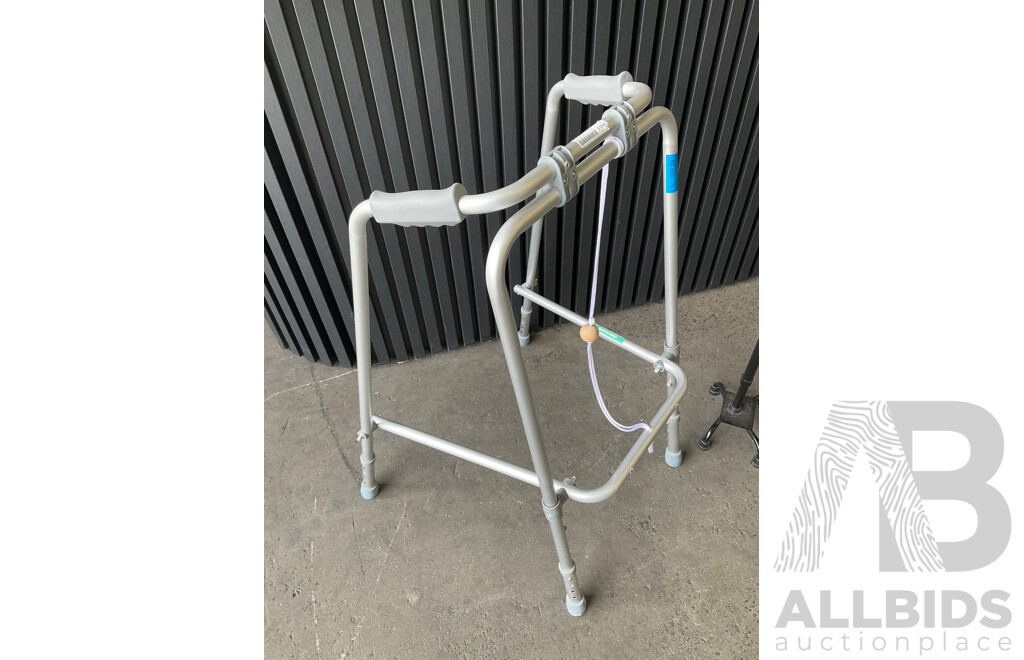 Walking Frame Folding Ball Walker Medium and Quad Stick Adjustable Small Base - Lot of 2