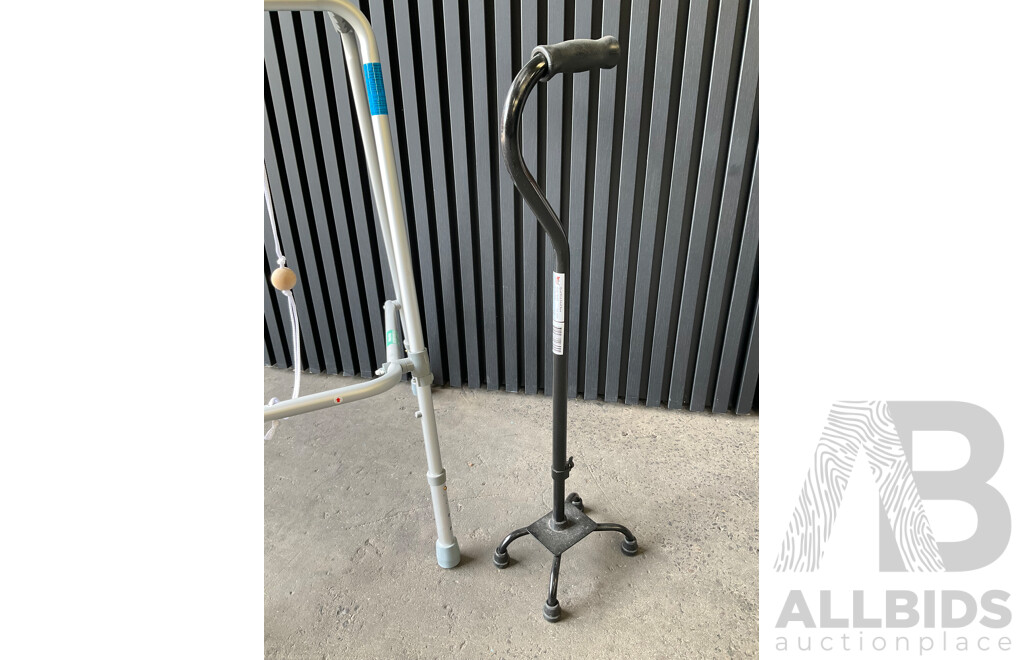 Walking Frame Folding Ball Walker Medium and Quad Stick Adjustable Small Base - Lot of 2