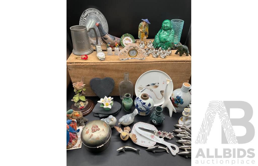 Assorted Decor, Including ROYAL DOULTON Desk Clock and More