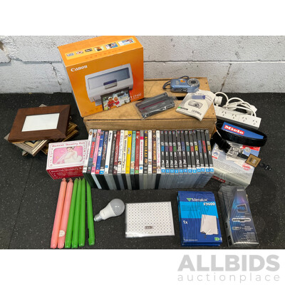 CANON Selphy Photo Printer with Accesories, SONY Digital Camera, Assorted DVD's, 3D Sync Transmitter and More