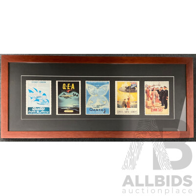 Framed Collection of Five Vintage Posters From Qantas Empire Airways, 36 X 84 Cm (frame) Framed Collection of Five Vintage Posters From Qantas Empire Airways, 36 X 84 Cm (frame)