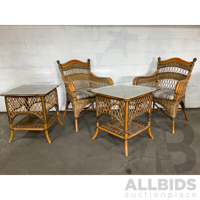 Cane & Rattan Garden Coffee Set and Rattan Wicker Cane Shelving - Lot of 5 Cane & Rattan Garden Coffee Set and Rattan Wicker Cane Shelving - Lot of 5