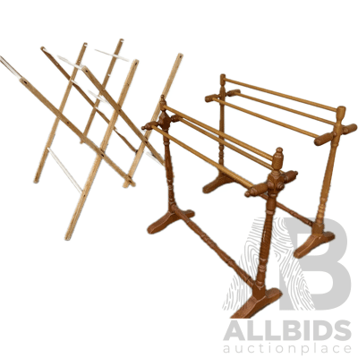 Vintage Wooden Towel Racks and Clothes Airer Wood 12 Rails - Lot of 3 Vintage Wooden Towel Racks and Clothes Airer Wood 12 Rails - Lot of 3