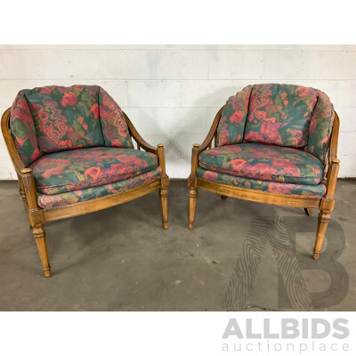 Pair of Vintage Armchair with Wooden Frame and Floral Upholstery Pair of Vintage Armchair with Wooden Frame and Floral Upholstery