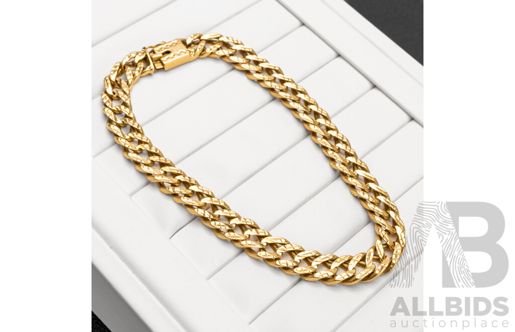 18ct Patterned Cuban Link Bracelet, 20.5cm, 25.19 Grams