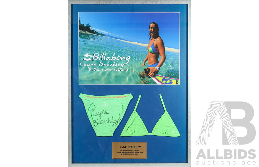 Layne Beachley Signed Billabong Bikini Framed Display