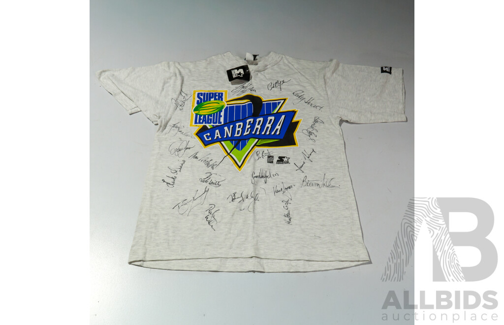 Collection of ACT Brumbies Merchandise Including Signed Hats, Signed Shirts and Rugby Ball