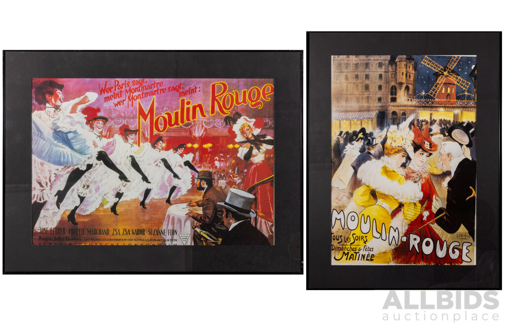 Pair of Vintage Style Moulin Rouge, Paris, Colour Poster Prints, Includes German Edition of Film Poster, 80 x 60 cm and 60 x 80 cm (frames) (2)