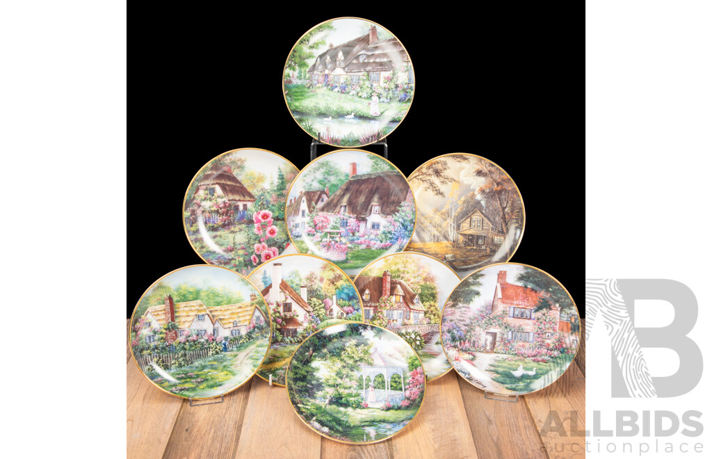 Collection of Nine Franklin Mint Cottage Series Wall Plates