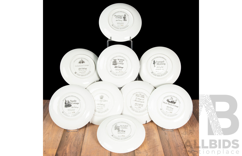 Collection of Nine Franklin Mint Cottage Series Wall Plates