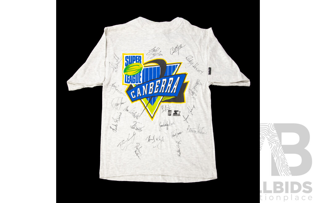 Signed Canberra Raiders Starter T Shirt Inc Bradley Clyde, Ricky Stewart and Todd Payton