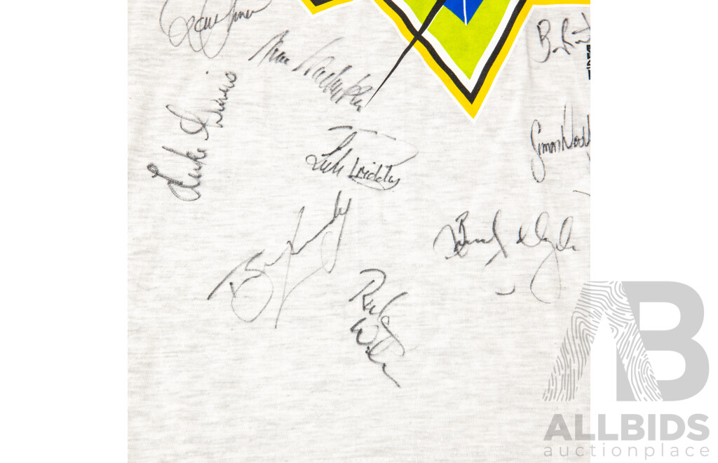 Signed Canberra Raiders Starter T Shirt Inc Bradley Clyde, Ricky Stewart and Todd Payton