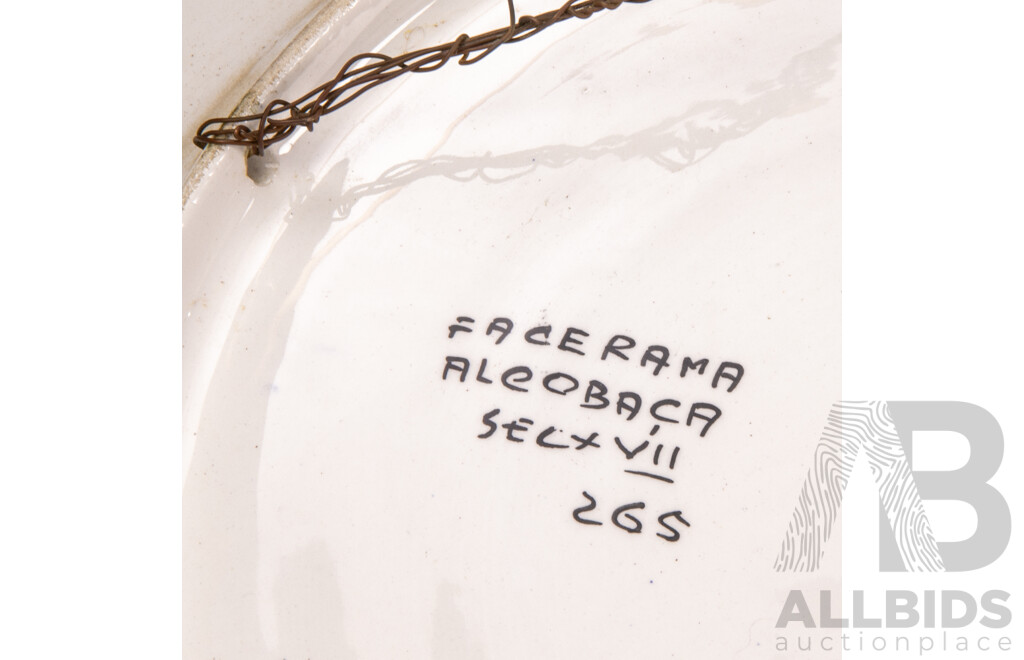 Small Glazed Ceramic Platter by Copeland & Sons with Blue and White Wall Plate by Facerama Alcobaca