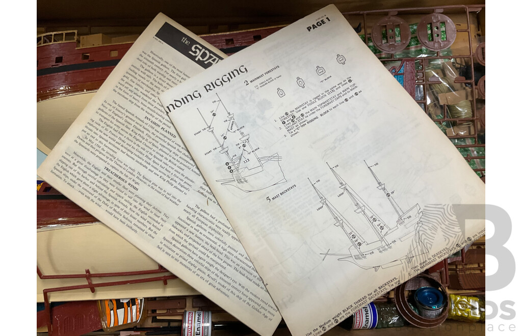 Vintage Revell Model Spanish Galleon with Airfix and Humbrol Paints