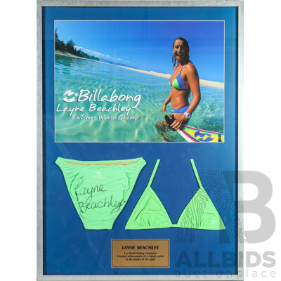 Layne Beachley Signed Billabong Bikini Framed Display