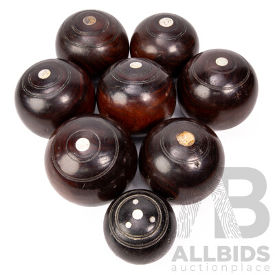 Collection of Seven Vintage Timber Lawn Bowls Collection of Seven Vintage Timber Lawn Bowls
