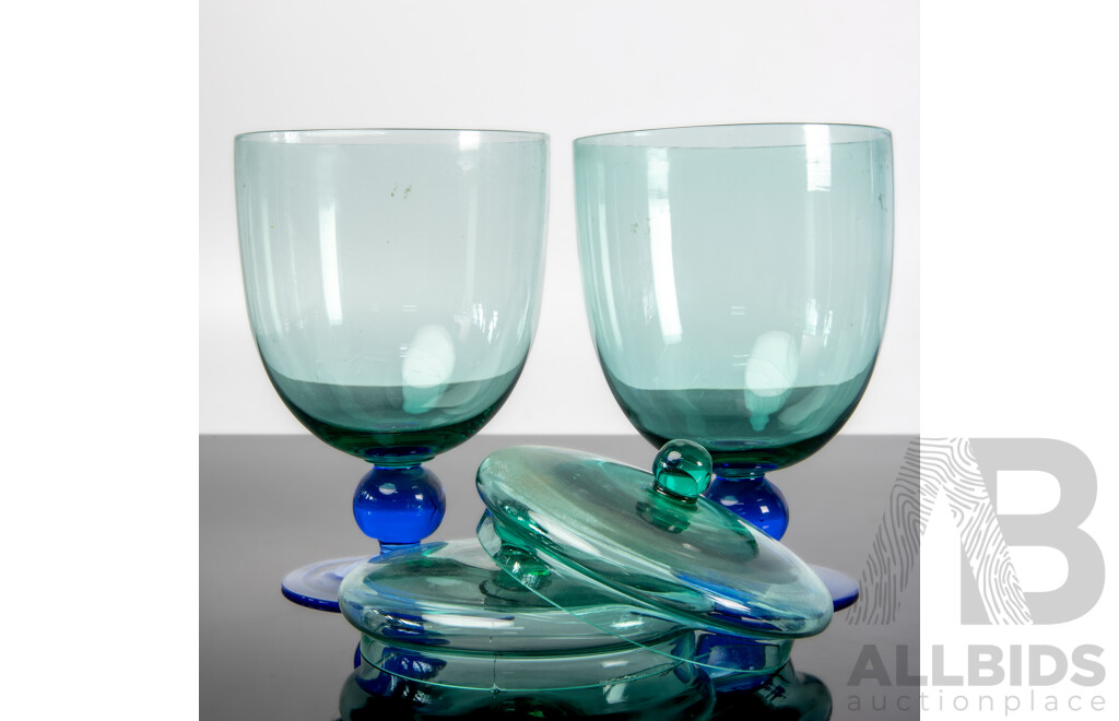 Pair of Etched Glass Vases and Two Lidded Tureens