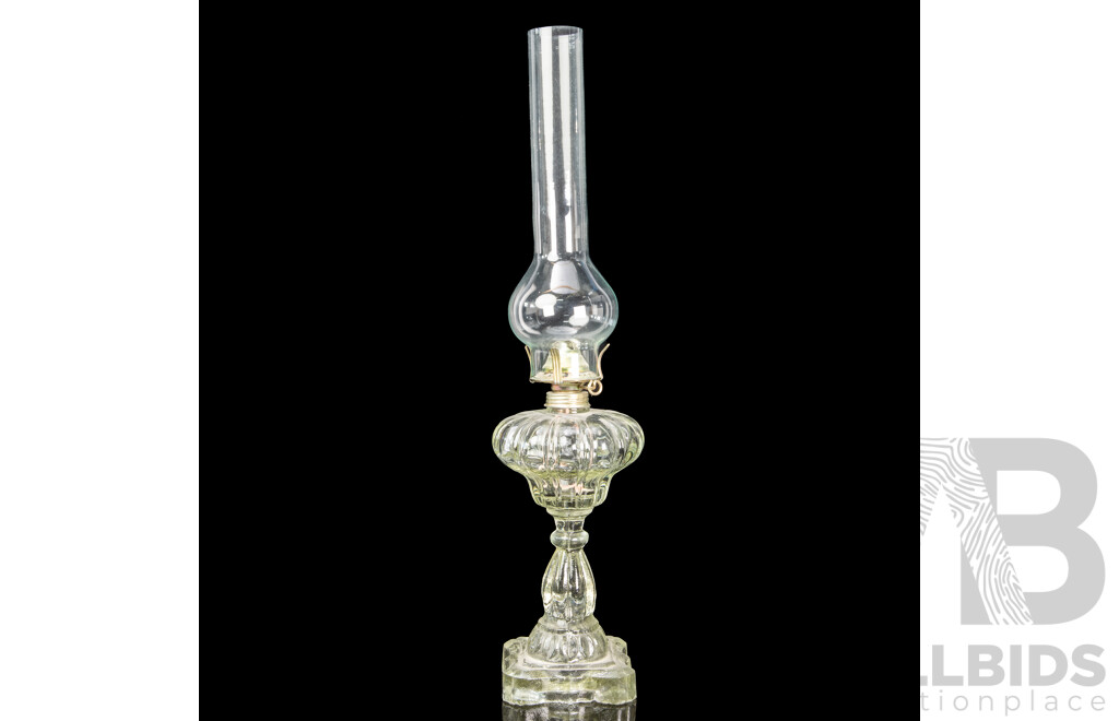 Vintage Clear Glass Oil Lamp with Flue